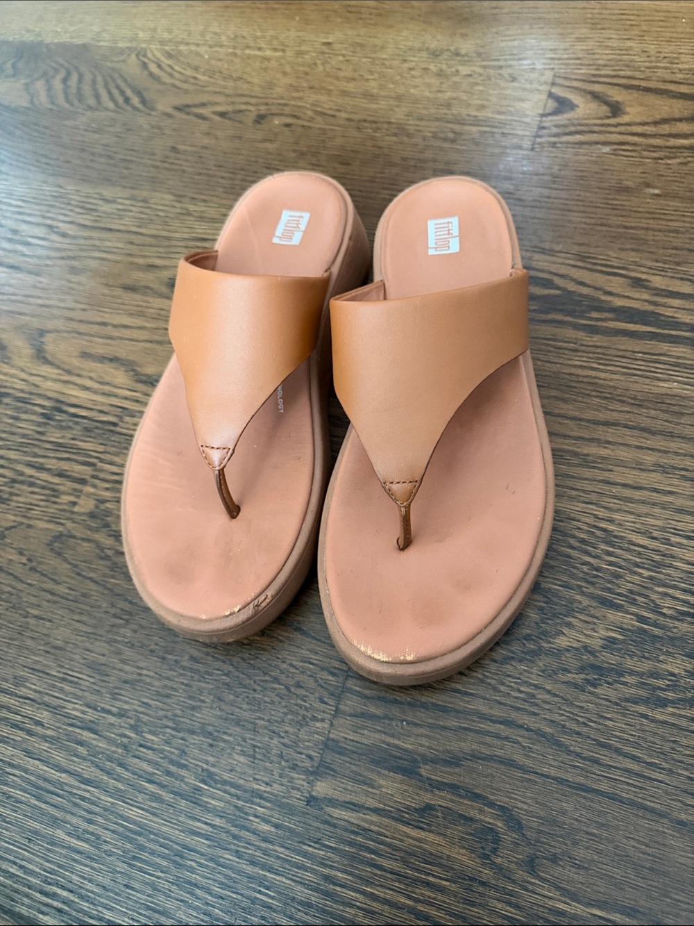 Fitflop Tan Leather Platform Thong Sandals